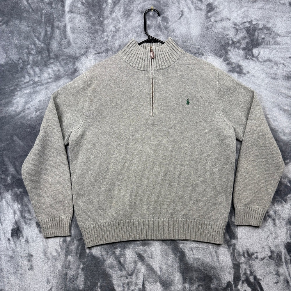 Polo Ralph Lauren Quarter Zip Sweater Mens L Grey Mock Neck Cotton Pullover